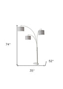 Three Light Adjustable LED Tree Floor Lamp With Gray Drum Shade - White - HomeRoots - Floor Lamps - Elite Enclave Home