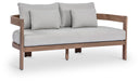Newport 65″ water-resistant upholstered outdoor patio loveseat – Elite Enclave Home