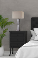Glass Tower Table Lamp With Beige Fabric Shade - Black