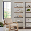 Uttermost Baldwin Industrial Etagere – Black gunmetal iron frame with white-washed mango wood shelves