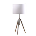 Metal Adjustable Tripod Table Lamp With White Round Shade - Silver