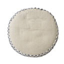 Cotton Blend Round Striped Pouf Ottoman - Ivory And Blue
