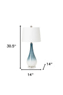 Glass Table Lamps With White Empire Shade (Set of 2) - Blue And White