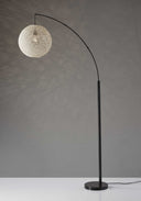 Arched Floor Lamp With Groovy Beige Abstract Wicker Globe Shade - Antiqued Bronze - HomeRoots - Floor Lamps - Elite Enclave Home