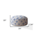Canvas Round Abstract Pouf Cover - Blue / White