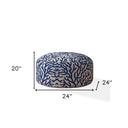 Canvas Round Abstract Pouf Cover - Blue