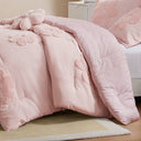 Gracie - Full/Queen Floral Reversible Comforter Set With Flower Throw Pillow - Pink