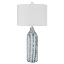 Glass Table Lamp With White Drum Shade - Aqua And Gray
