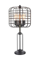 Metal Industrial Cage Design Three Light Table Lamp - Black