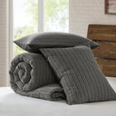Lyon - 3 Piece King/California King Waffle Washed Comforter Set - Charcoal