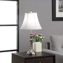 Metal Bedside Table Lamp With White Bell Shade - Nickel
