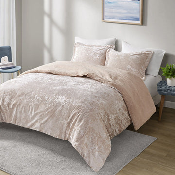 Mira - Crushed Velvet Sherpa Reversible Twin Comforter Set - Blush