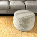 Cotton Blend Round Striped Pouf Ottoman - Ivory And Green