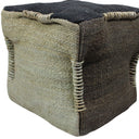 Jute Cube Pouf Ottoman - Black And Taupe