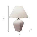 Ceramic Bedside Table Lamp With Off-White Shade - White