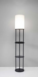 Wood Floor Lamp With Circular USB Charging Station Shelf - Black - HomeRoots - Floor Lamps - Elite Enclave Home