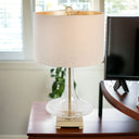 Glass LED Table Lamp With Drum Shade - Clear Beige