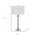 Metal Two Light Cylinder Table Lamp With White Drum Shade - Silver Metallic - HomeRoots - Table Lamps - Elite Enclave Home