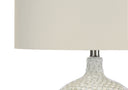 Ceramic Round Table Lamp With Cream Drum Shade - White And Silver - HomeRoots - Table Lamps - Elite Enclave Home