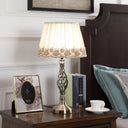 Metal Table Lamp With White And Brown Classic Empire Shade - Antiqued Brass