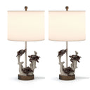 Table Lamp With White Drum Shade (Set of 2) - Brown
