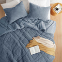 Kyla - King/California King Double Diamond Quilted Teddy Comforter Set - Blue