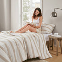 Merritt - Twin/Twin Long Yarn-Dyed Striped Comforter - Taupe