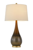 Metal Round Table Lamp With White Empire Shade - Bronze