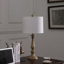 Rustic Candlestick Table Lamp With White Shade - Taupe Cream