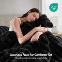 Jasmine - 3 Piece Full/Queen Ultrasoft Ribbed Comforter Set - Black