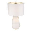 Glass Table Lamp With White Drum Shade - White