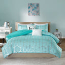 Raina - King Metallic Printed Comforter Set - Aqua / Silver