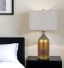 Glass Novelty Table Lamp With Gray Drum Shade - Gold