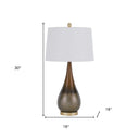 Metal Round Table Lamp With White Empire Shade - Bronze