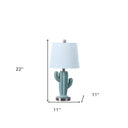 Pale Ceramic Cactus Table Lamp With White Shade - Blue Green