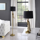 Floor Lamp With Black Drum Shade - Burnished Gold - HomeRoots - Floor Lamps - Elite Enclave Home