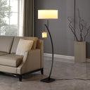 Dual Arc Floor Lamp With White Drum Shade - Matte Black - HomeRoots - Floor Lamps - Elite Enclave Home