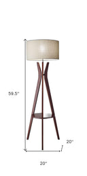 60" Solid Wood Tripod Floor Lamp With Drum Shade - Brown / White - HomeRoots - Floor Lamps - Elite Enclave Home
