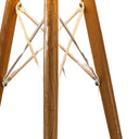 Solid Wood Tripod Lamp With Brown And White Drum Shade - Brown