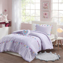 Tessa - 3 Piece Twin Tassel Comforter Set With Heart Shaped Throw Pillow - Lavender