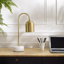 Iron Desk Table Lamp With Brass Bell Shade - Brass
