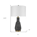 Ceramic Column Lamp With White Drum Shade - Gray And Gold