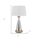 Metal Geometric USB Table Lamp With White Empire Shade - Brown