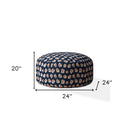Canvas, Round Abstract Pouf Cover - Blue