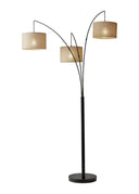 Metal Three Light Tree Floor Lamp With Beige Fabric Drum Shades - Antiqued Black / Bronze - HomeRoots - Floor Lamps - Elite Enclave Home