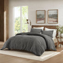 Lyon - 3 Piece Full/Queen Waffle Washed Comforter Set - Charcoal