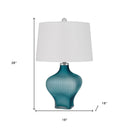 26" Glass Table Lamp With White Empire Shade - Aqua