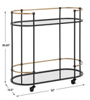Uttermost Andre Iron Bar Cart – satin black iron frame with antique gold accents and mirrored shelves
