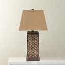 Solid Wood Bedside Table Lamp With Brown Shade - Brown