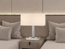 Metal Two Light Desk USB Table Lamp With White Shade - Nickel